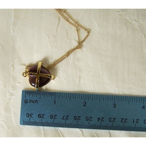 Alexa's Angels Purple Cat's Eye 18k Gold Plated 30" Chain Necklace - Picture 6 of 7
